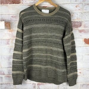 Banana Republic Heritage Olive Stripe Cotton Mohair Eyelet Crew Sweater S
